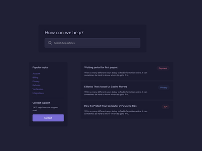 Support Page UI Components Design dark theme dark ui ildiesign links search search ui support suppost components ui components ui design daily