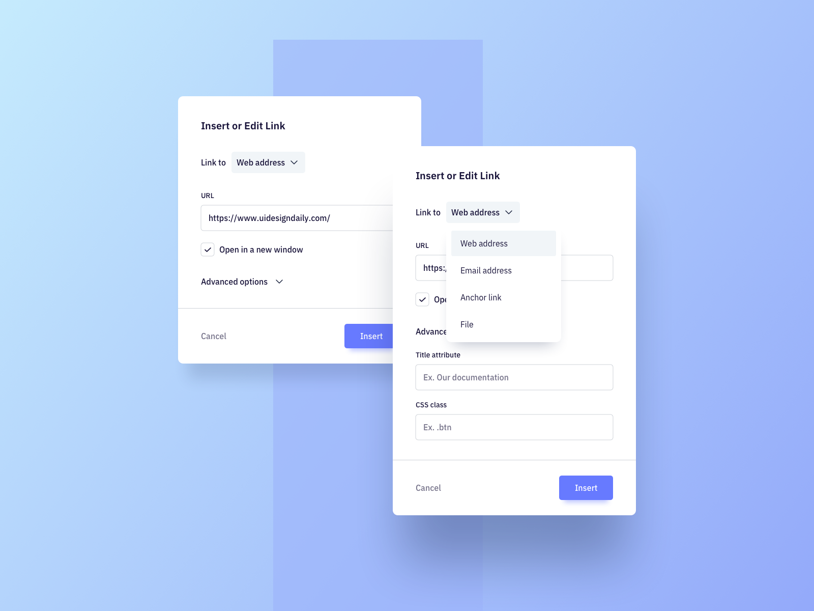 Insert Link Pop Up UI Design by Ildiko Gaspar on Dribbble