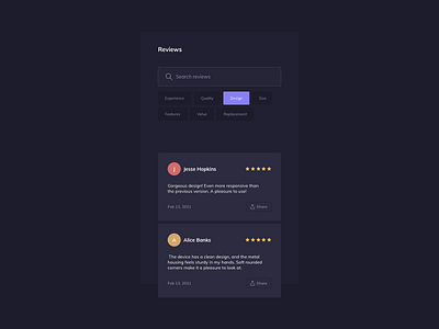 Reviews UI Component Design