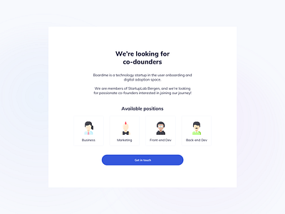 Looking for Co founders Section UI Design boardme co founders list marketing page search ui ui design ui design daily ux ux design web design website website concept website design