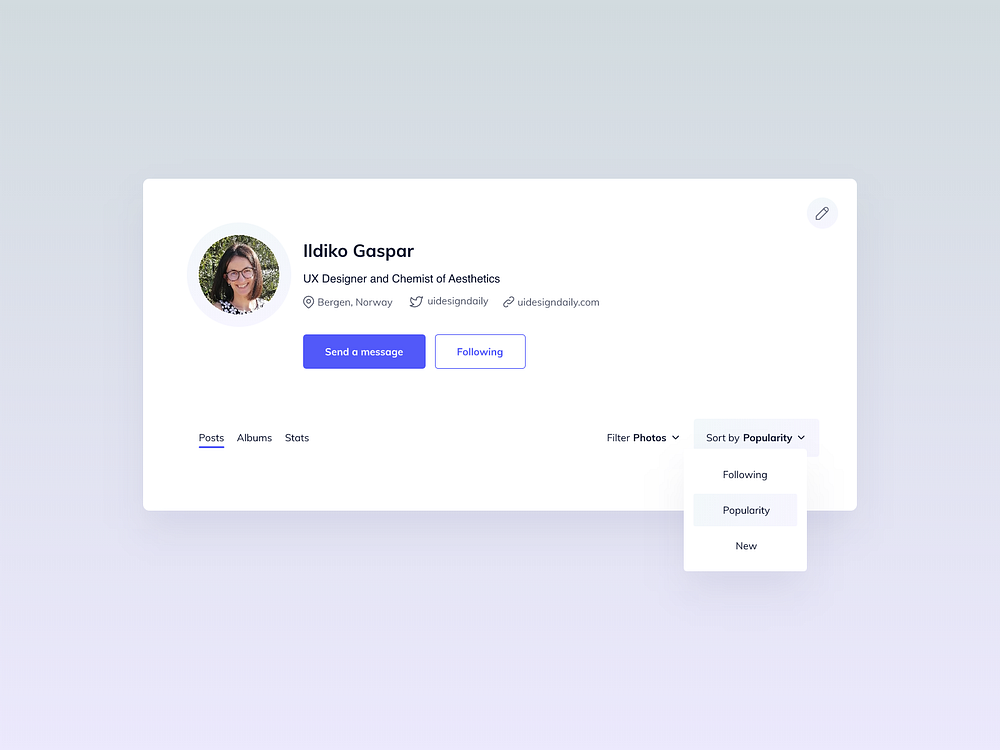 Profile Card UI Design by Ildiko Gaspar on Dribbble