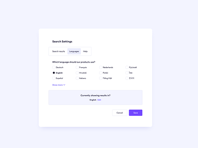 Language Search Settings UI Design