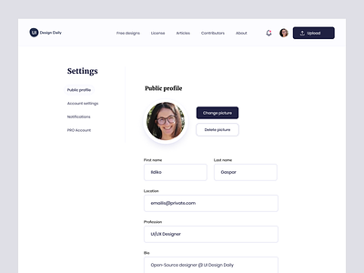Profile Settings UI Design