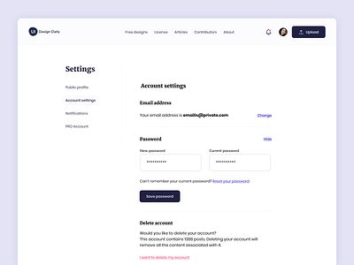 Account Settings UI Design