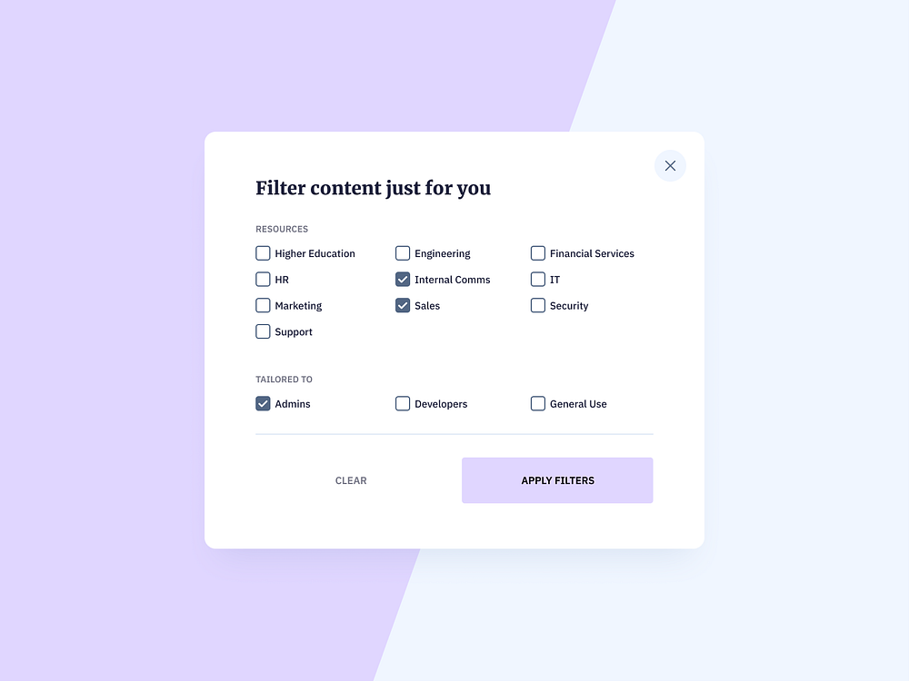 Filter Modal UI Design by Ildiko Gaspar on Dribbble