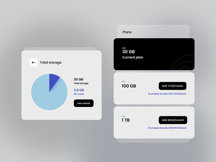 Storage Plan UI Design by Ildiko Gaspar on Dribbble