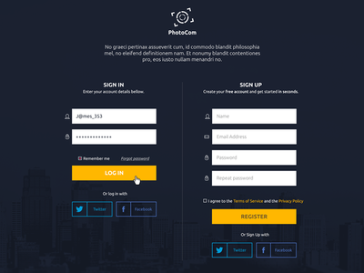 Social Website Log In/Sign Up Screen by Ildiko Ignacz - Dribbble