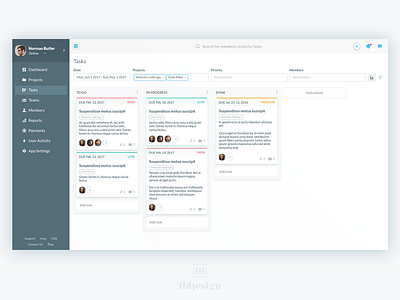 Kanban With Menu Ui Design deadline kanban menu project project manager side menu tasks ui ux