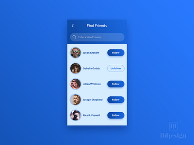 Find Friends UI Design blue find friends friends ildiesig ildiko ignacz mobile ui ui design ui pattern ux ux design