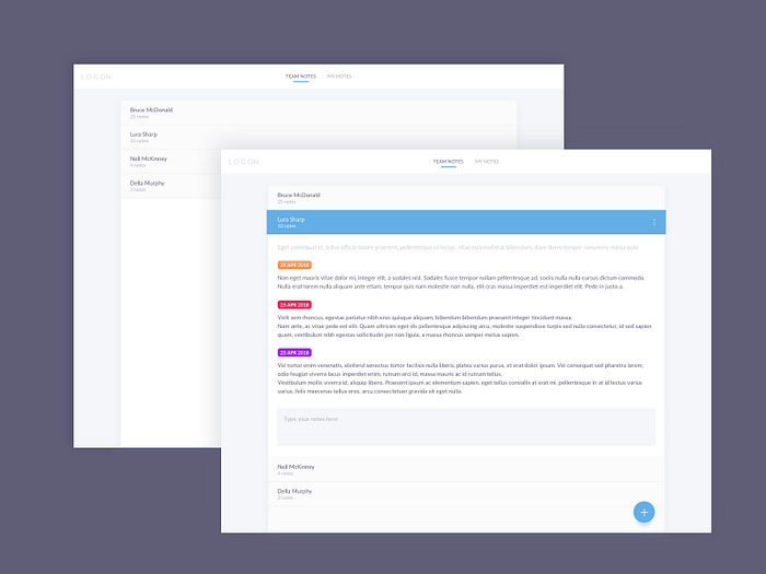 Team Notes UI Design by Ildiko Gaspar on Dribbble