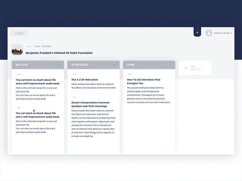 Drag And Drop Card And Column Animation drag and drop ildiesign kanban management task ui ui design ui pattern ui practice ux ux design