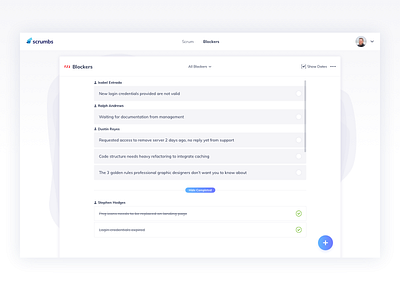 Scrumbs Blockers UI Design agile development daily ui dailyui ildiesign it management management tool planeeet scrum scrum master ui design ui pattern ui practice ux design