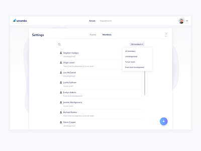 Scrumbs Members Filter UI Design daily ui dailyui filter filter design filter ui ildiesign ildiko ignacz management scrum scrum master scrumbs ui ui design ui kit ui pattern ui practice ux ux design