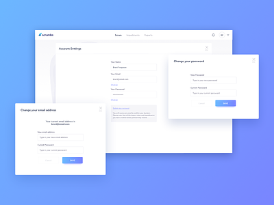 Account Settings UI Design | Scrumbs account setting account settings app ui ildiesign management reset email reset password settings ui ui design ux ux design web app