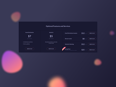 Optional Features UI Design add to card daily ui dailyui dark component dark them ui dark theme dark ui features ildiesign options pricing ui component ui design ui pattern uidesigndaily ux design