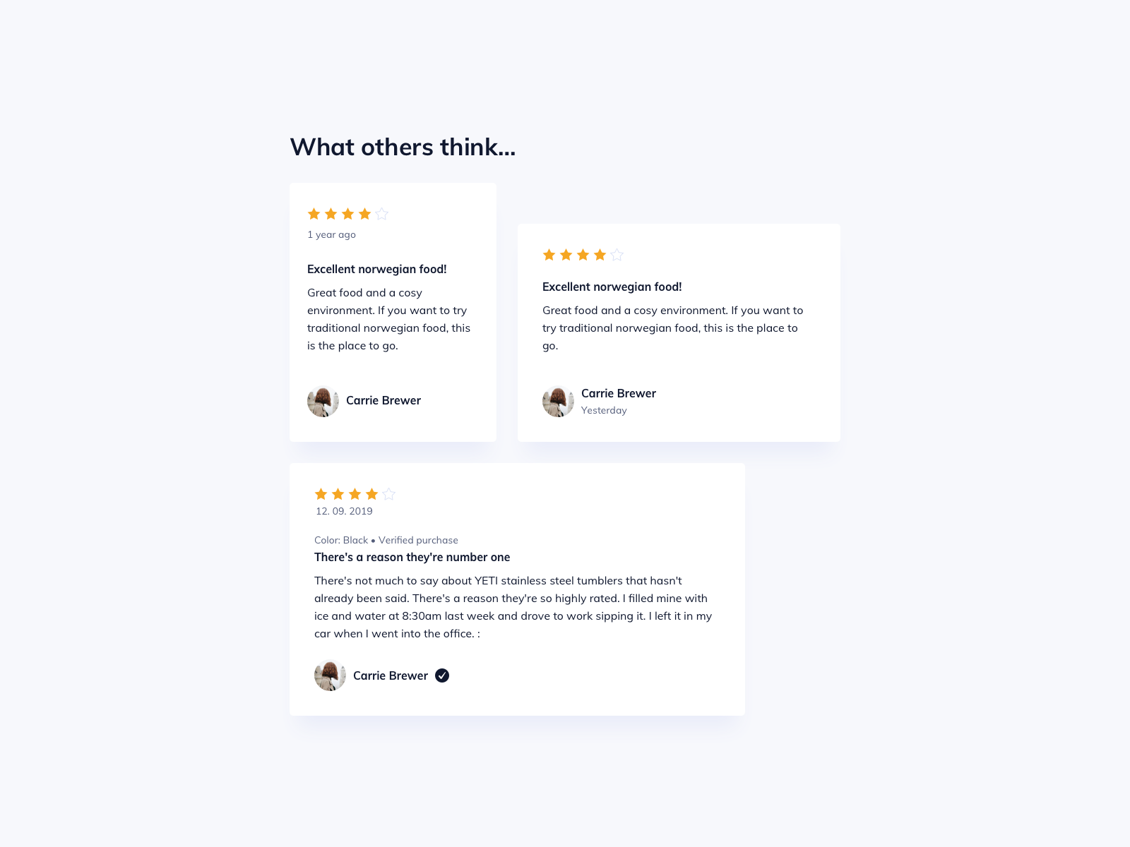 Feedback Cards UI Design by Ildiko Gaspar on Dribbble
