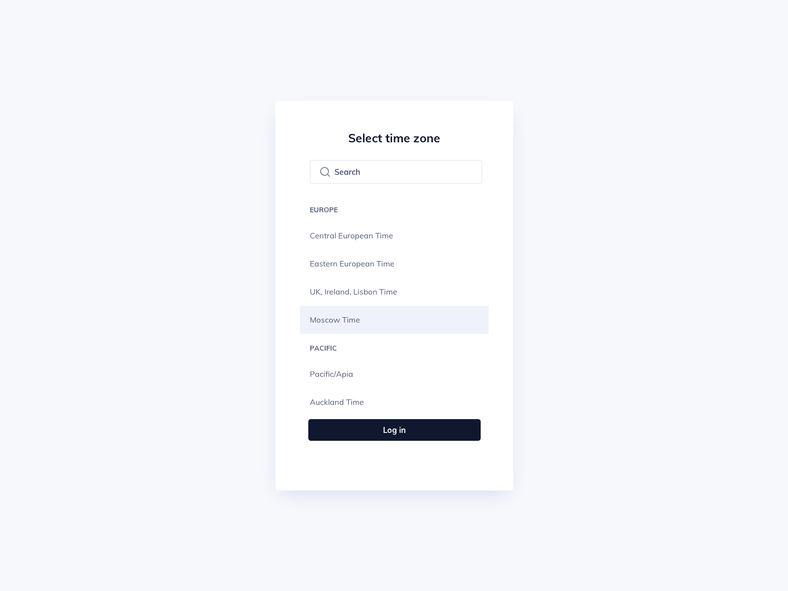 Select Time Zone UI Design by Ildiko Gaspar on Dribbble