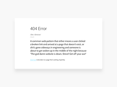Daily UI Challenge 08 - 404 Error Page 404 error copywriting messaging. ui