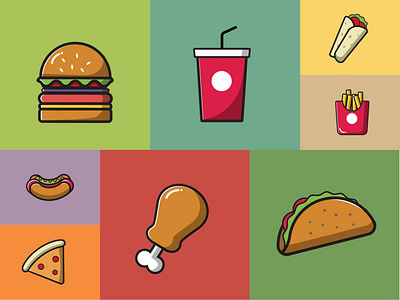 One set junk food flat design