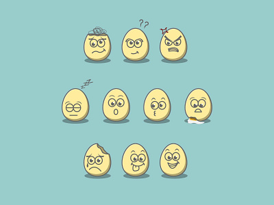 Egg with 10 cute expressions branding design flat graphic design icon illustration logo ui ux vector