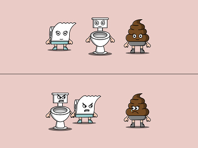 toilet and toilet paper angry to poop