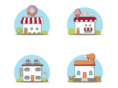 Food shop & Drink shop branding building chicken coffee design donut flat flat design food graphic design ice cream icon illustration restaurant vector