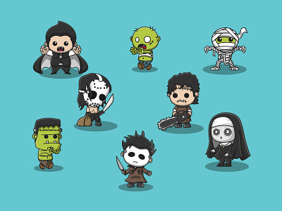 8 spooky characters branding design dracula flat frankinstine ghost graphic design horror icon illustration jason voorhees leatherface logo michael myers mummy ui ux valak vector zombie