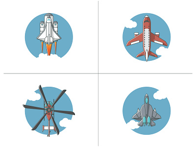 four types of air transportation illustration branding design flat graphic design icon illustration jet logo plane rocket transportation vector