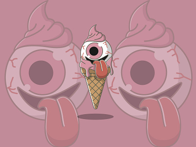 Ice cream cone with cold eyeball branding cool design eye flat graphic design horror ice cream icon illustration summer vector