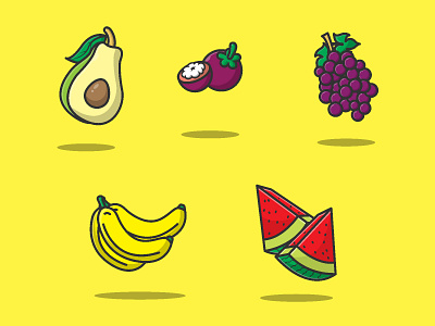 FRUITS!!!!!! avocado banana branding design flat fruits grape graphic design icon illustration logo mangosteen simple summer vector watermelon yellow