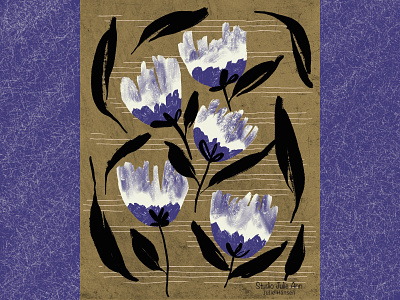 Purple Jazzy Florals digital painting floral art hand drawn illustration purple wall art