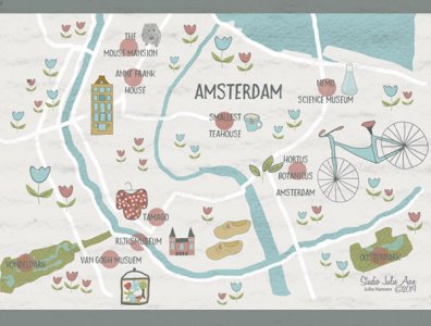Illustrated Map of Amsterdam amsterdam digital illustration digital painting editorial art editorial illustration editorial map illustration map map of amsterdam