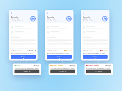 Clocking in and out from a gig clock in gig mobile nudges ui
