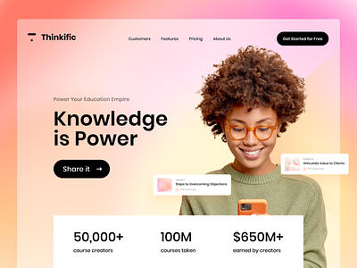 Thinkific Knowledge is power, Share it daily ui design modern ui user interface web design
