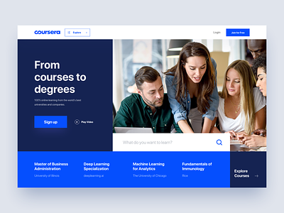 Coursera Website Redesign Concept landing page material design minimalist modern website online learning redesign concept ui user experience user interface web design website