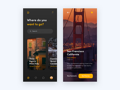 Itinerary App Dark app daily ui dailyui dark theme itinerary modern travel app ui user interface