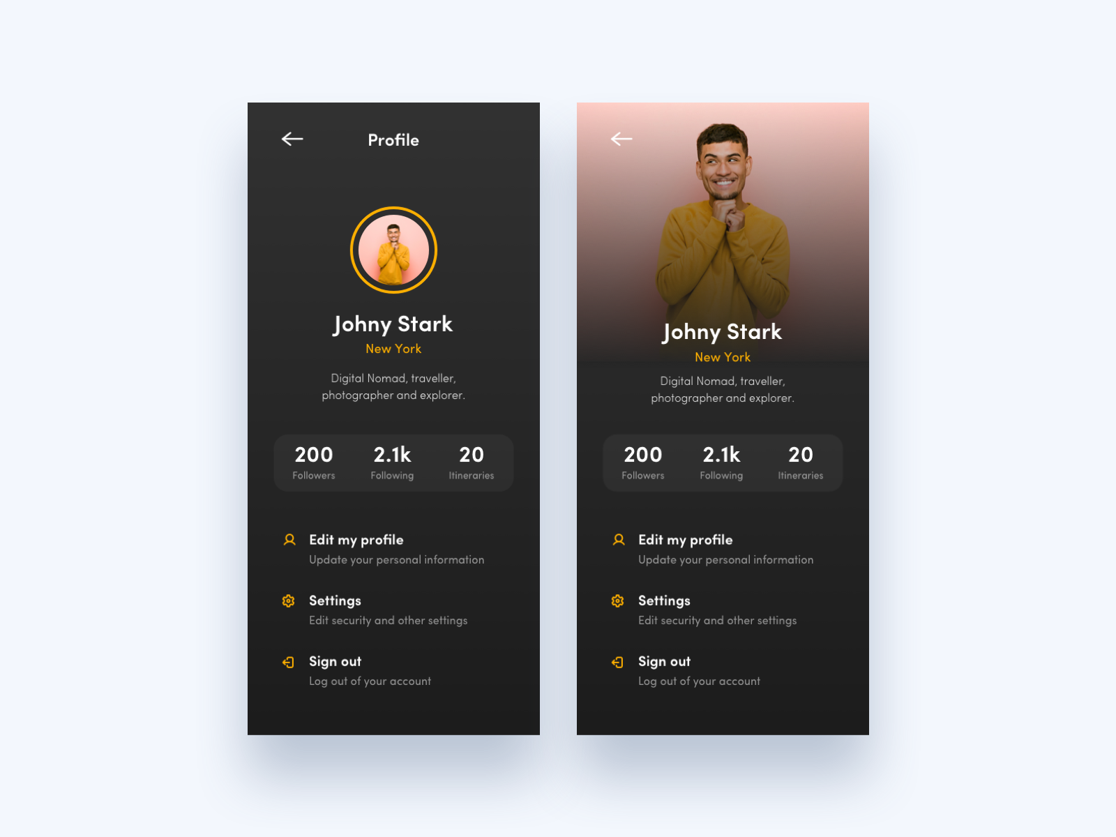 Profile Page Exploration Dark Theme by Janine Beth Salazar on Dribbble