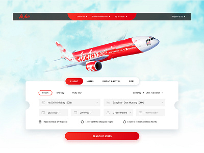 AirAsia - Redesign concept airplane booking flight booking flights interaction redesign search flights travel ui design ui ux web design