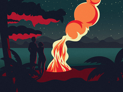 Campfire campfire couple fire flame graphic design illustration lake minimal moments red tree vector