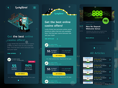 Luckystreet - Casino & Bonus portal betting casino cta fun gambling landingpage mobile ui ux web