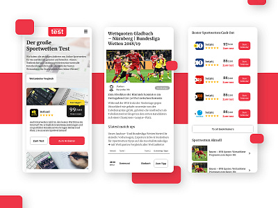 UI redesign of sports news site - Sportwettentest clean flat gambling landingpage magasine news red sport sports ui ux web