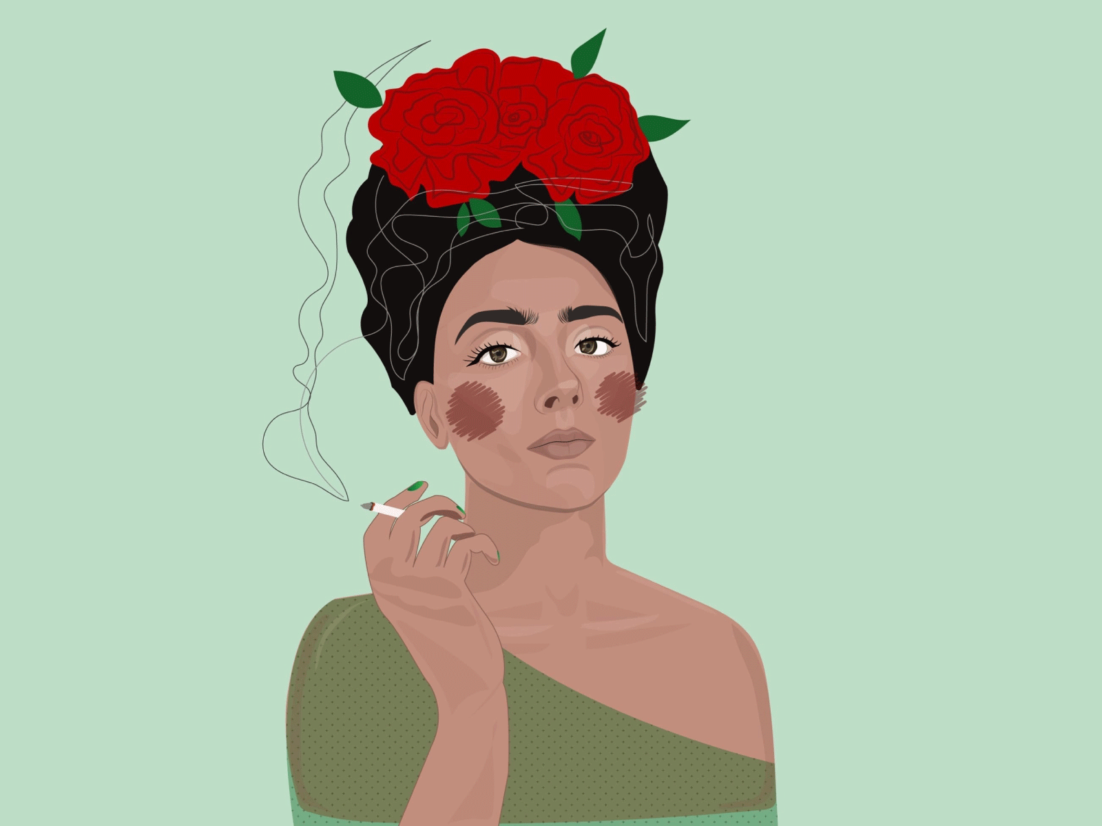 frida kahlo? art design digitalart frida frida kahlo green illustration portrait smoking vector portrait