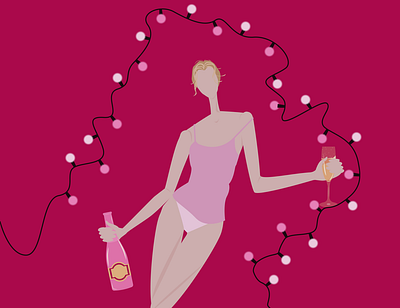 Pink Christmas with champagne art champagne christmas girl girlpower happy holliday holliday illustration merry christmas new year pink woman