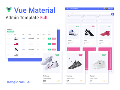 Vue Material Template NodeJS admin template app dashboard design ecommerce javascript node.js nodejs product grid product page template trend ui ux vue web