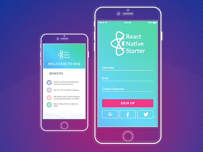 React Native Starter app calendar gradient interface login mobile mobile kit ui ux welcome