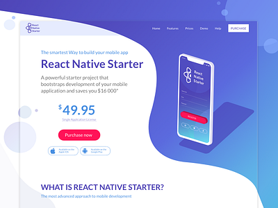 React Native Starter Landing gradient iphone x isometric landing page product page simple ui ux web website