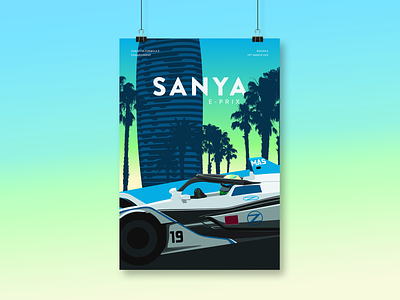 FIA Formula E – Sanya E-Prix Illustration china formula e hainan illustration motorsport poster racing sanya vector