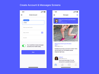 Create Account & Messages Screen Screen app design ui ux