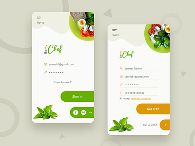 BeMy Chef (Part 1) app chef colors food app foodie green new design non veg veg xd design