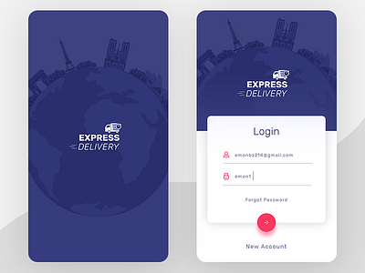 Express Delivery App app design express delivery login purple app splash
